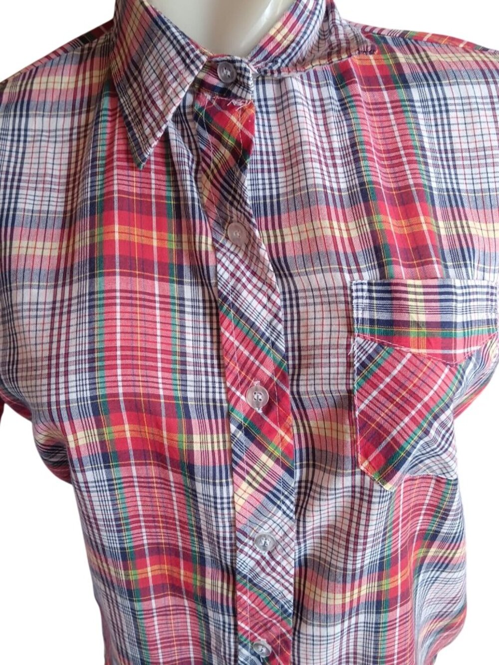 Small True Vintage Women's Camp Shirt Plaid Button-Up 1980's Thin Buttery Mom
